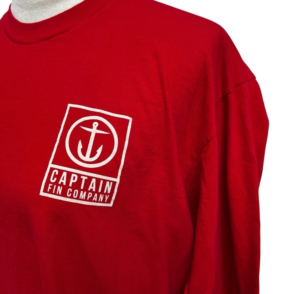 Captain Fin Co. Men’s Large Red Long Sleeve Shirt Cotton Shirt White Logo - Picture 2 of 7